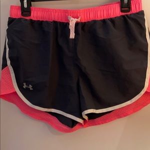 Neon Pink and Gray Under Armour Shorts Youth XL